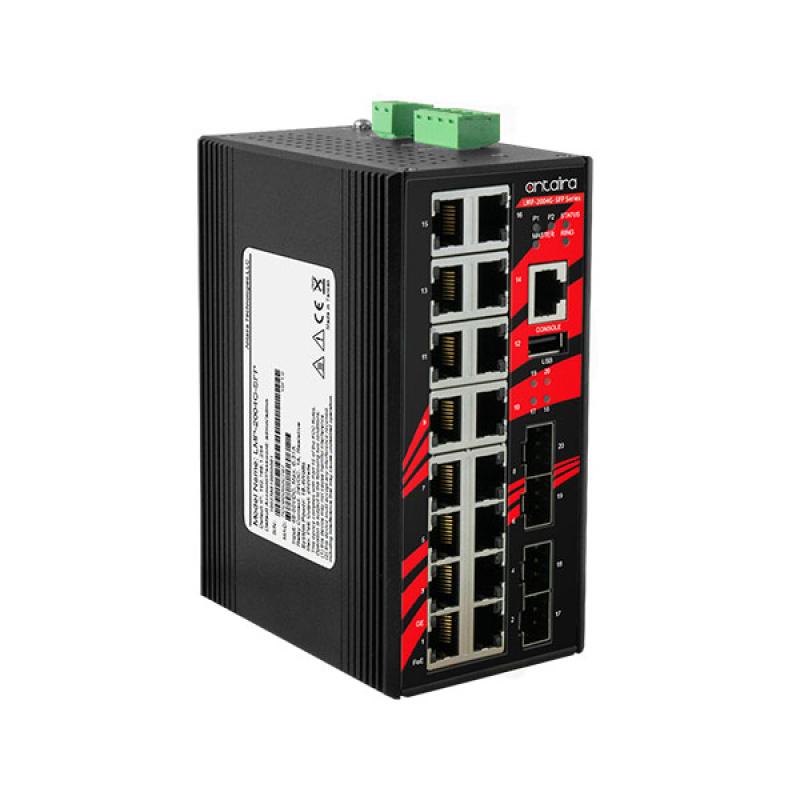 20-Port Managed POE+ (30W/port) Industrial Gigabit Switch, 48-55VDC, -40 - 75C