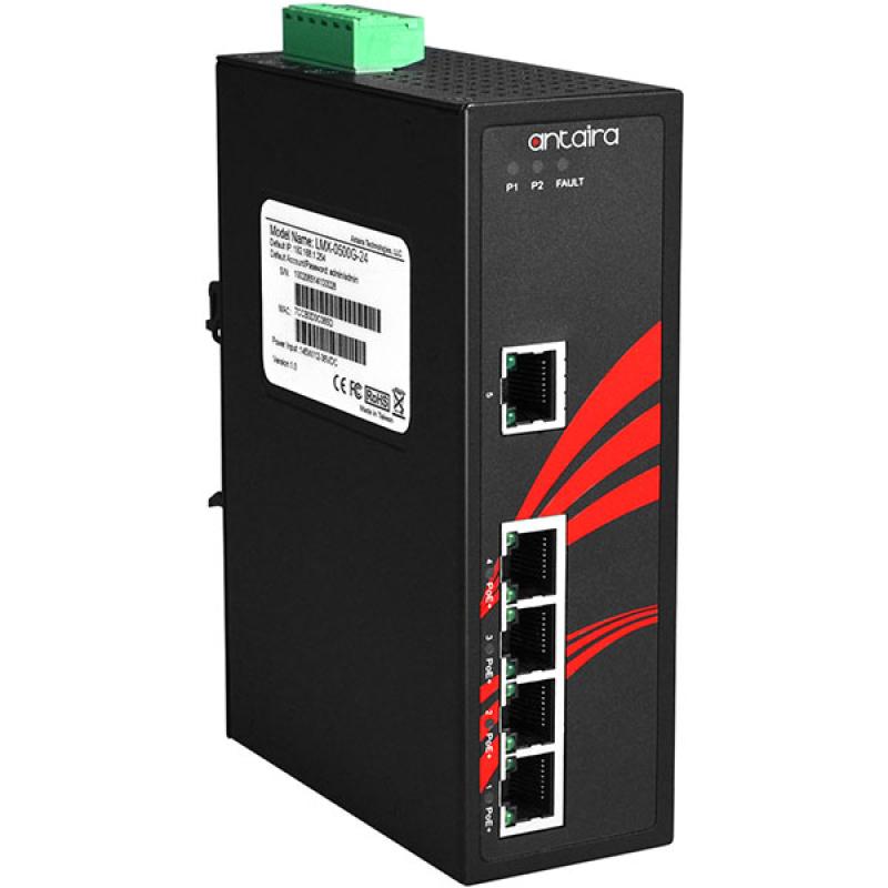 5-Port Unmanaged POE+ (30W/port) Industrial Gigabit Switch, 12-36VDC, -40 - 75C