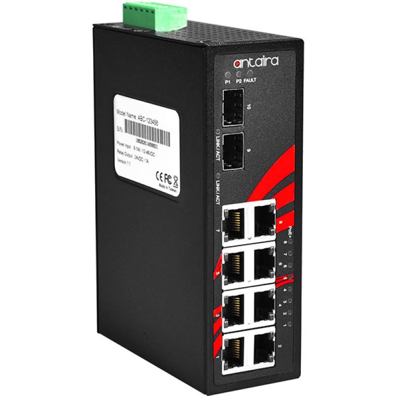 10-Port Unmanaged POE Industrial Gigabit Switch, 48-55VDC, -40 - 75C
