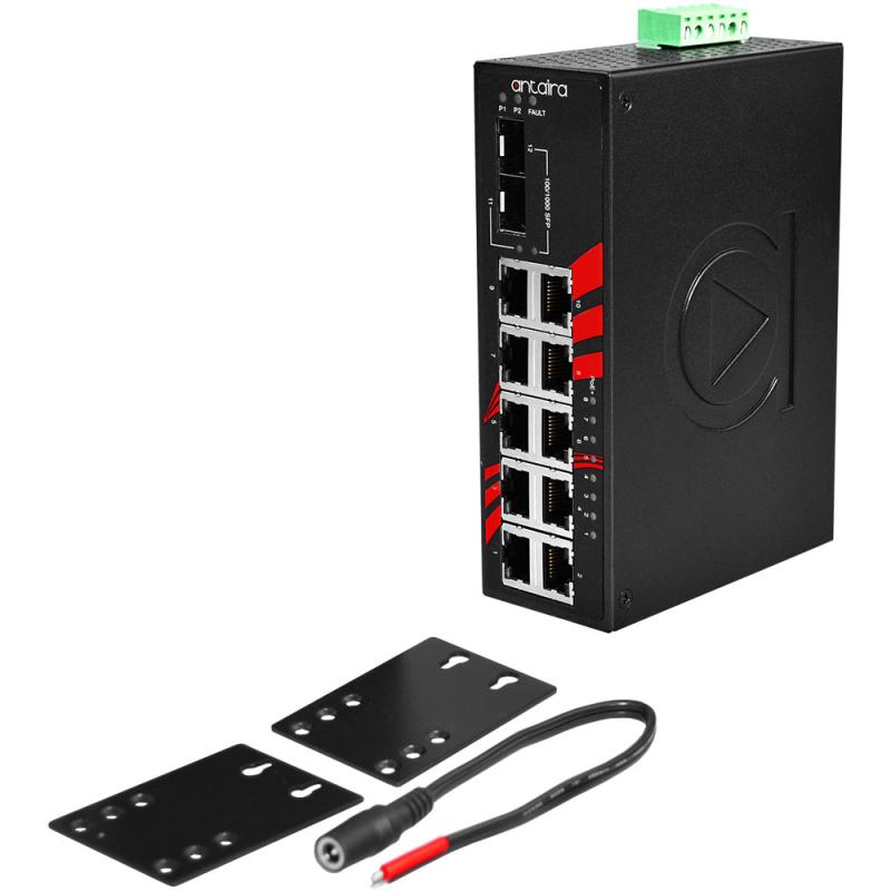 12-Port POE+ Industrial Gigabit Switch, 2xSFP, -10-70C