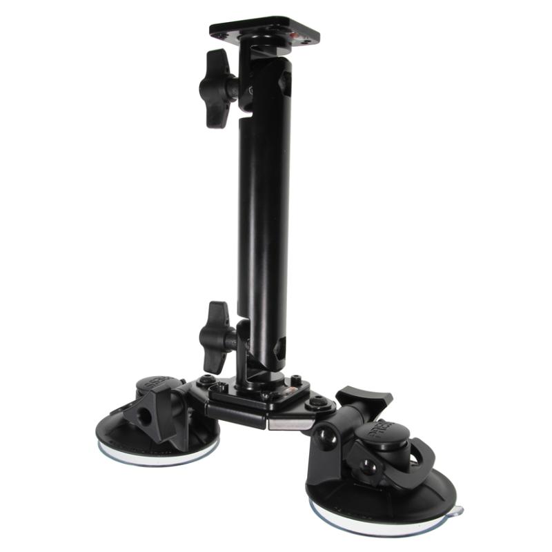 Dual-Saugnapfhalterung mit Sockelhalterung, 8'', Befestigungssystemsplatte: 50x50 mm, 2 x AMPS-L&ouml;che